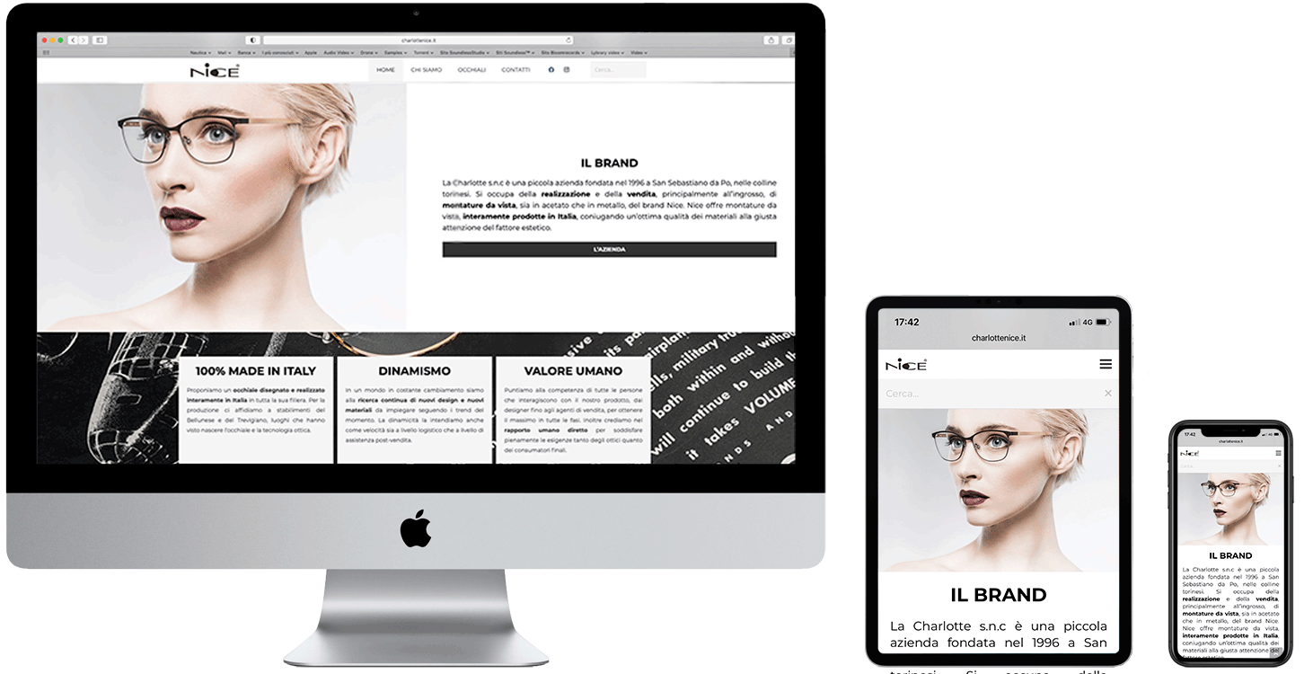 Mac, i pad e i phone con home page del sito charlottenice